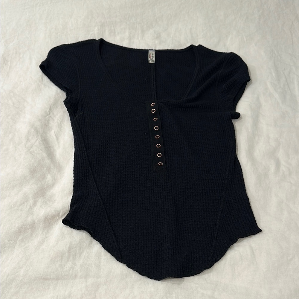 Black Button-Front Free People Women's Top